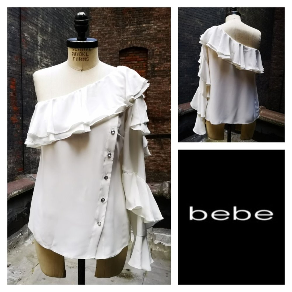 bebe One Shoulder Ruffle Sexy Shirt